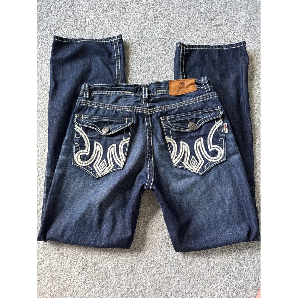 Mek Denim Midas Bootcut Jeans Mens 34x36 Dark Wash Contrast Stitch Embroidered